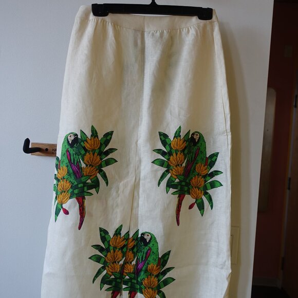 Farm Rio Parrot tropical vacay vacation resort linen midi A-line skirt Medium M - Picture 8 of 16
